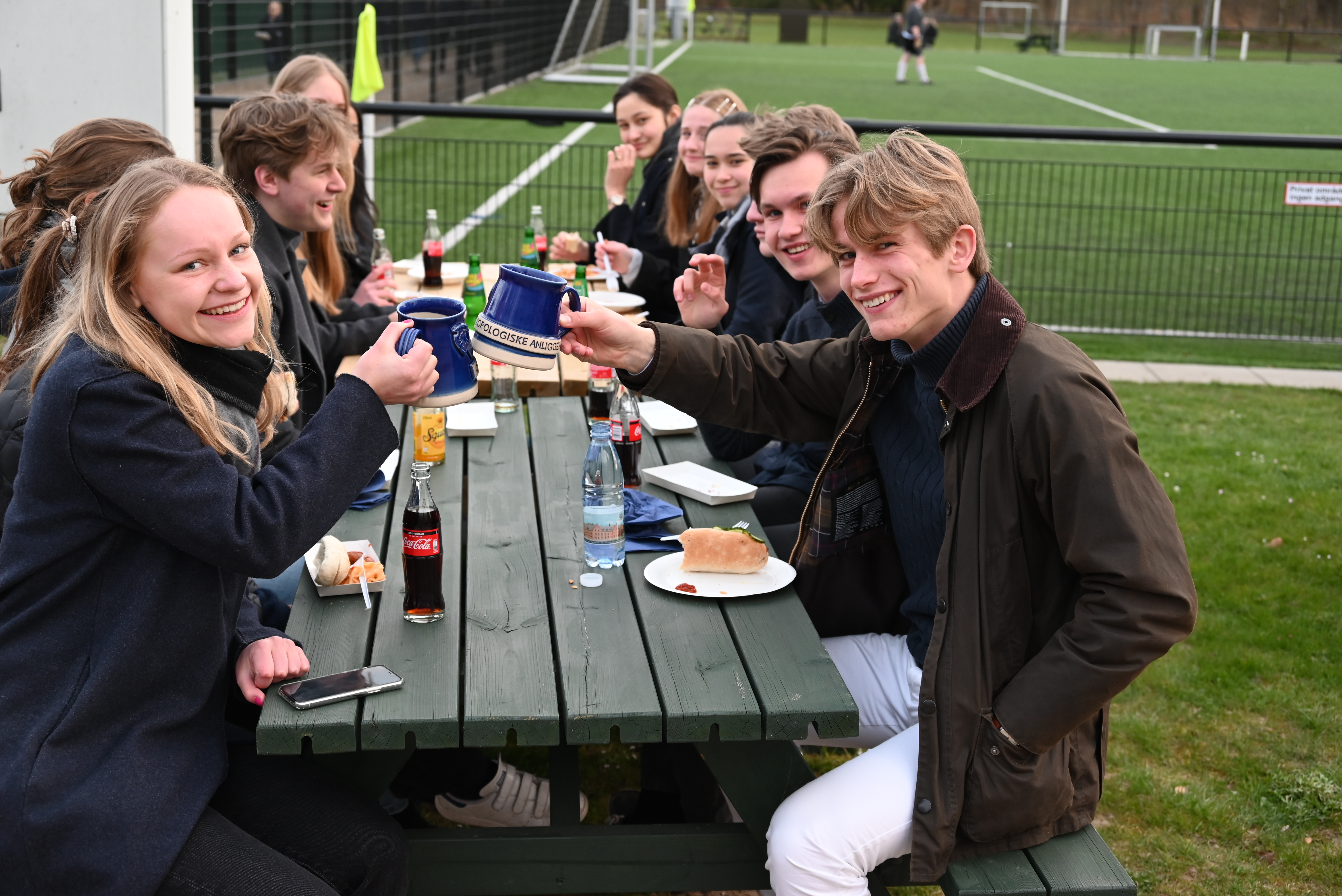 Students from Herlufsholm having fun at the sports court